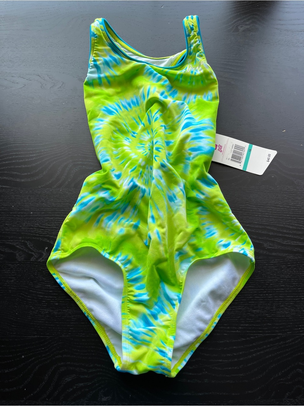 Brand New (Original $40) Speedo Girls Green Tie Dye One Piece Swimsuit Size 16